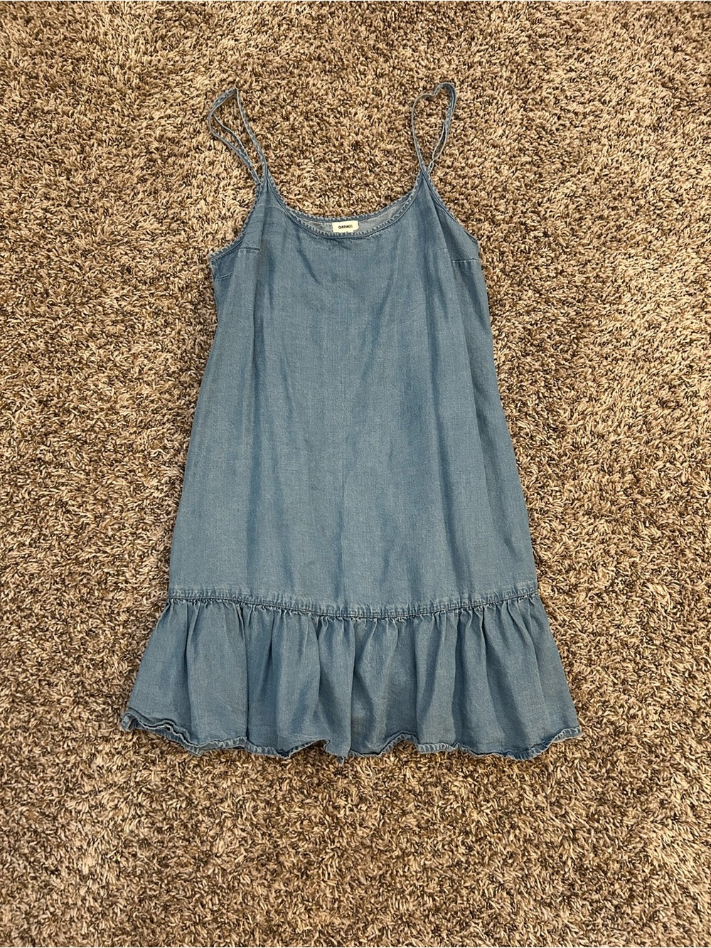 Garage Denim Spaghetti Strap Ruffle Dress
